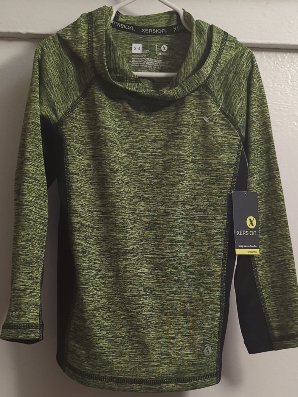 Xersion Green Marled Hooded Active Hoodie with Black Panels